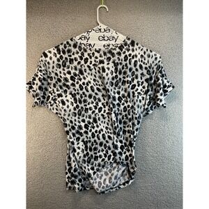 Zanzea Leopard Print Gray Blouse Short Sleeve Size L